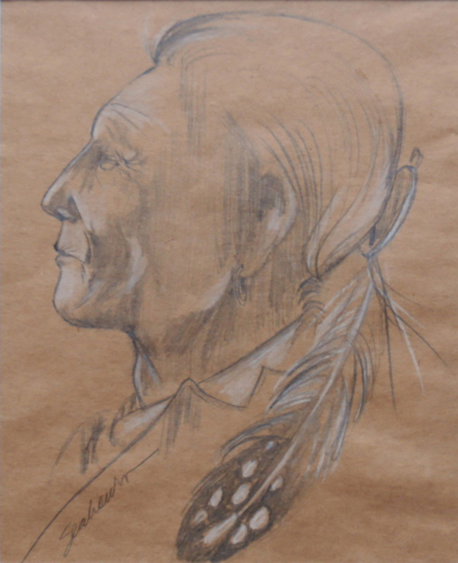 Profile of man with feather in hair