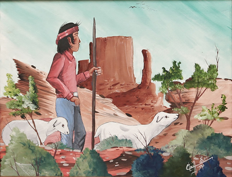 Navajo shepherd watching sheep