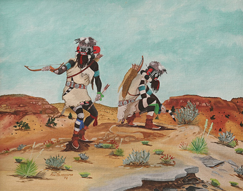 Left-Handed Hunter Kachinas in desert