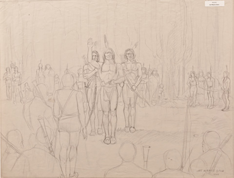 Native Americans greeting colonial soldiers