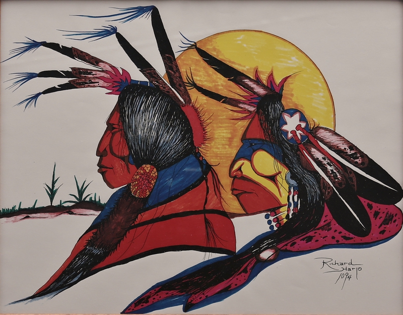 Profiles of two men in Native headdress