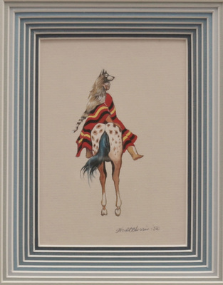 Man in wolf headdress on horse