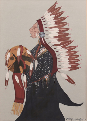 Chief with shield singing