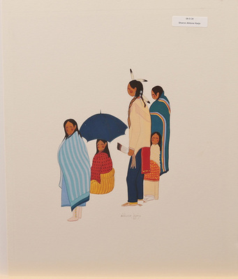 Woman with blue umbrella