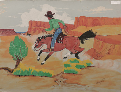 Navajo cowboy chasing wild horses