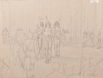 Native Americans greeting colonial soldiers